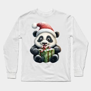 Baby Christmas Panda Bear With Gift Long Sleeve T-Shirt